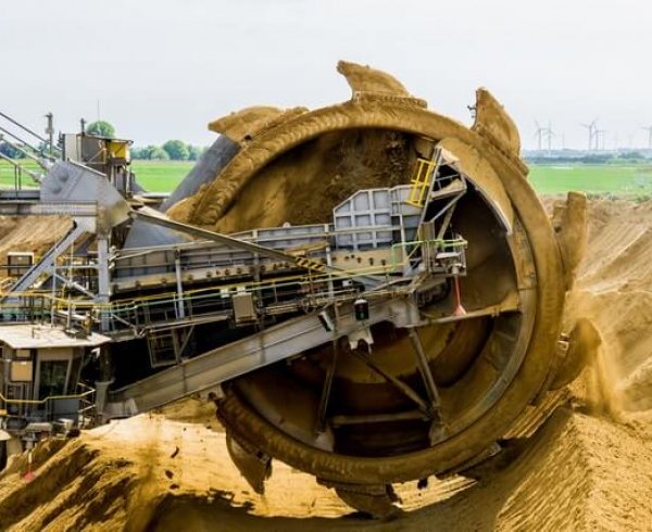 Brown coal bucket wheel excavator operating on regional mine site